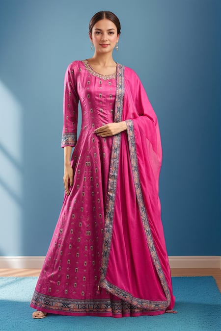 Samyukta Singhania Pink Digital Print Anarkali Set 