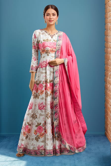 Samyukta Singhania Floral Printed Anarkali With Dupatta 