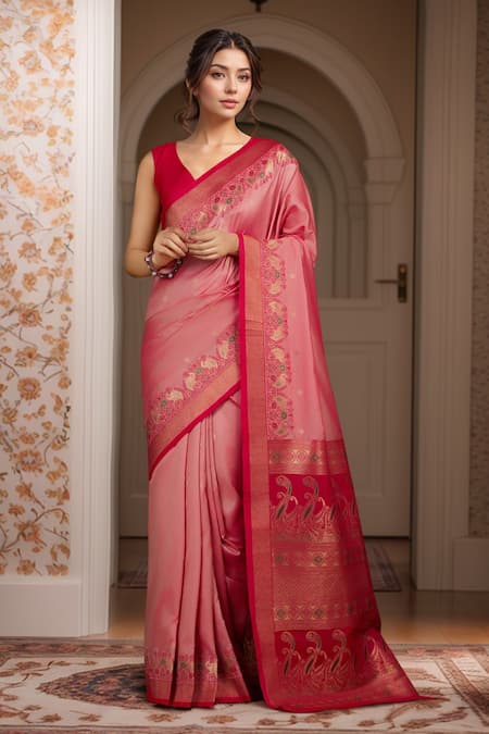 Samyukta Singhania Pink Zari Woven Banarasi Satin Silk Saree 