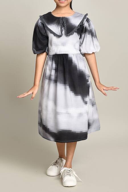 Buy_Petite Pomme_Gray Cotton Embroidery Fit And Flare Dress_Online_at_Aza_Fashions