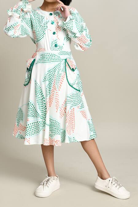 Shop_Petite Pomme_White Cotton Floral Print Fit And Flare Dress_Online_at_Aza_Fashions