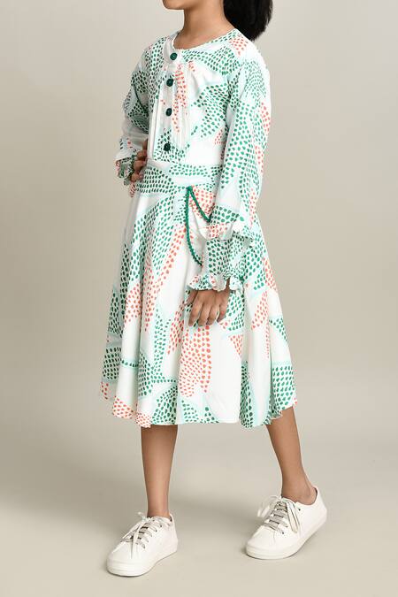 Buy_Petite Pomme_White Cotton Floral Print Fit And Flare Dress