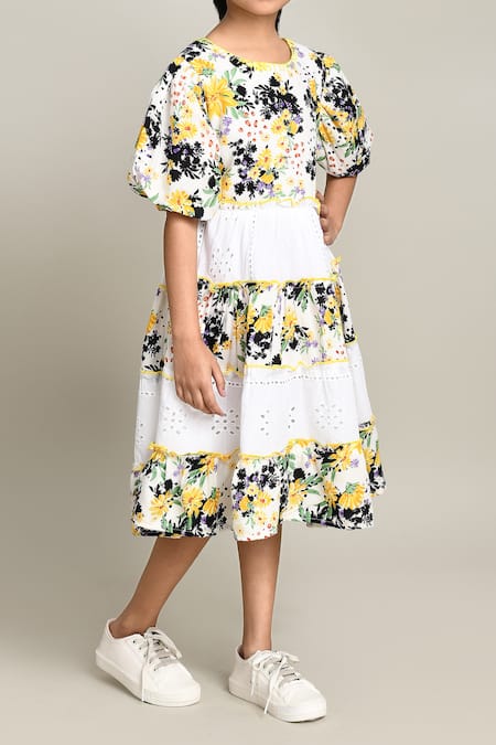 Petite Pomme_Multi Color Cotton Floral Print Fit And Flare Dress _Online_at_Aza_Fashions