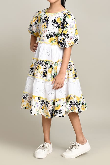 Buy_Petite Pomme_Multi Color Cotton Floral Print Fit And Flare Dress _Online_at_Aza_Fashions