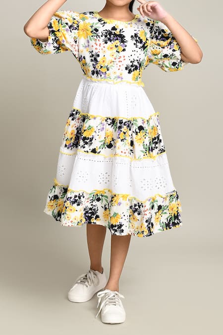 Shop_Petite Pomme_Multi Color Cotton Floral Print Fit And Flare Dress _Online_at_Aza_Fashions