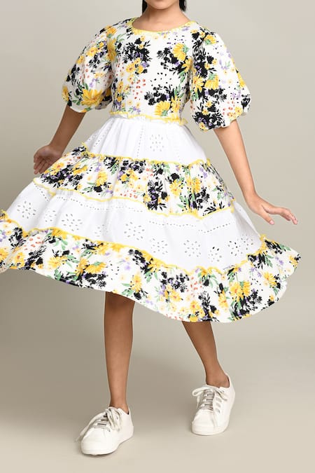 Buy_Petite Pomme_Multi Color Cotton Floral Print Fit And Flare Dress 
