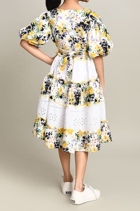 Petite Pomme Floral Print Fit And Flare Dress 