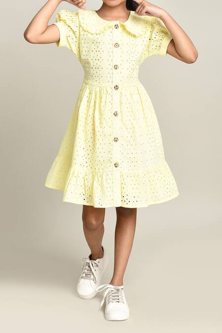 Buy_Petite Pomme_Yellow Cotton Fit And Flare Dress_Online_at_Aza_Fashions