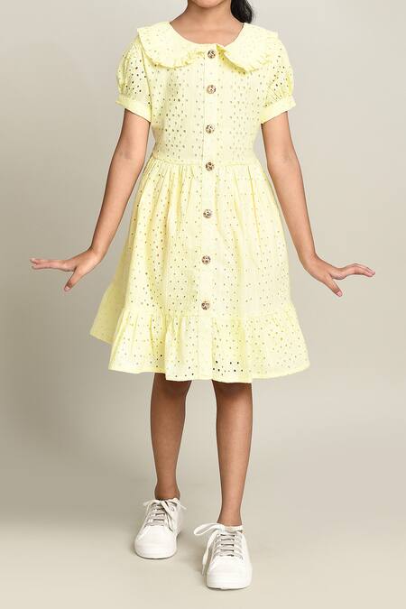 Shop_Petite Pomme_Yellow Cotton Fit And Flare Dress_Online_at_Aza_Fashions