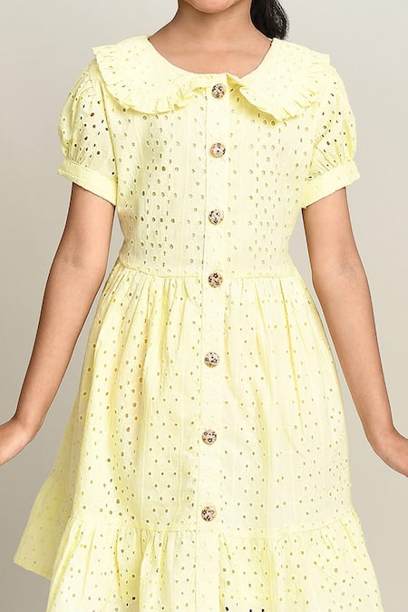 Petite Pomme_Yellow Cotton Fit And Flare Dress_at_Aza_Fashions