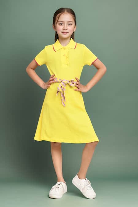 Petite Pomme Girls Cotton Dress With Contrast Tie 
