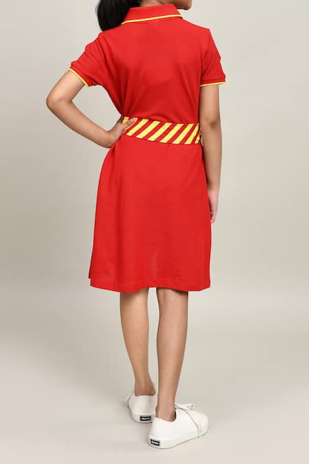 Petite Pomme Girls Cotton Dress With Striped Belt 