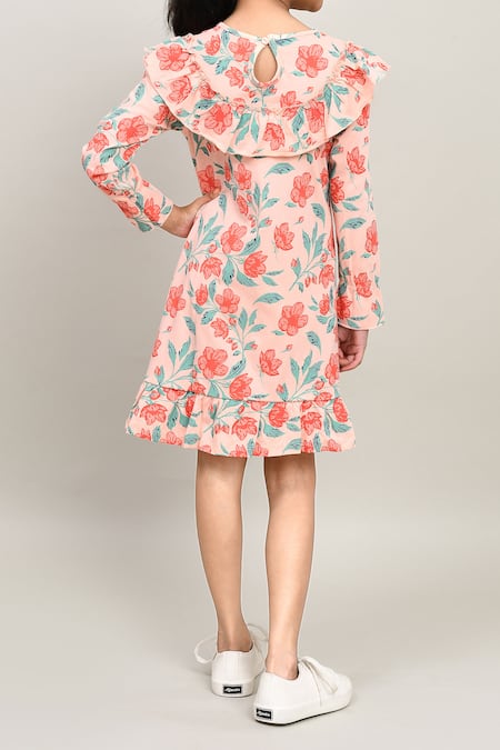 Petite Pomme Floral Printed Dress With Ruffle Details 