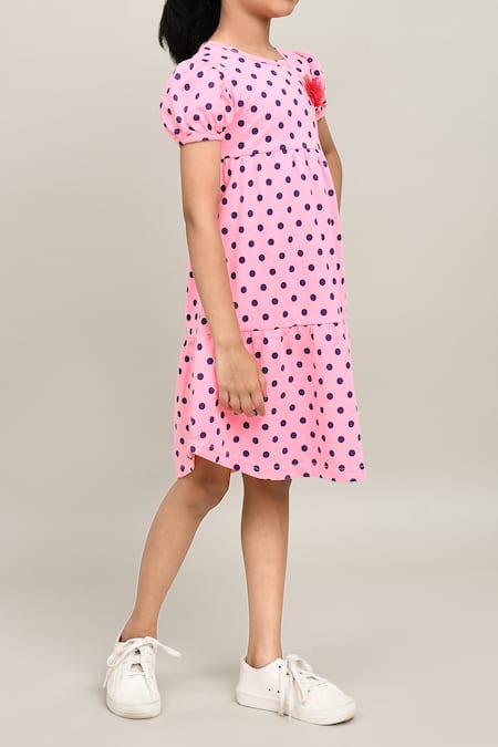 Petite Pomme_Pink Cotton Polka Dot Girls Dress _Online_at_Aza_Fashions