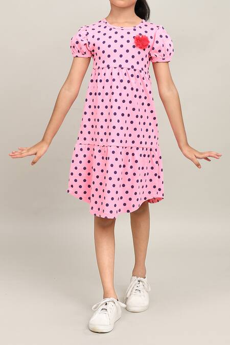 Buy_Petite Pomme_Pink Cotton Polka Dot Girls Dress _Online_at_Aza_Fashions