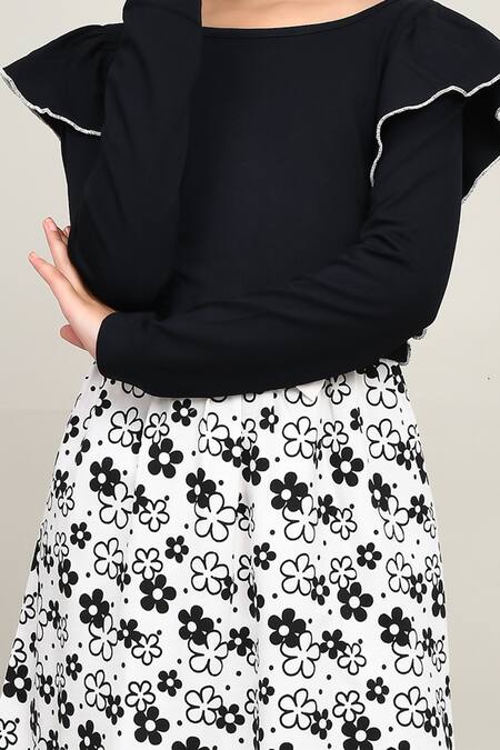 Petite Pomme_Black Cotton Bows Full Sleeve Floral Printed Dress _at_Aza_Fashions