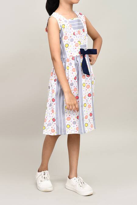 Petite Pomme_Gray Cotton Sleeveless Frock With Belt _Online_at_Aza_Fashions