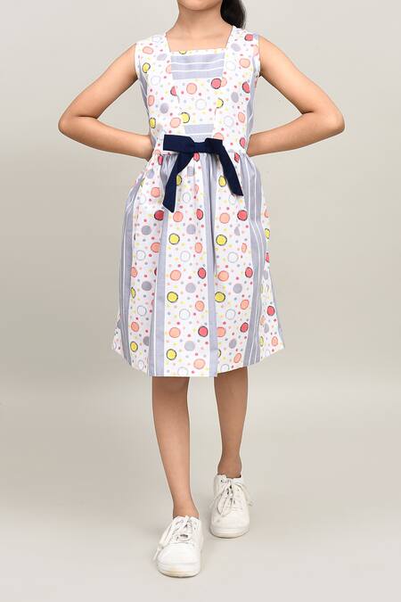 Petite Pomme_Gray Cotton Sleeveless Frock With Belt _at_Aza_Fashions