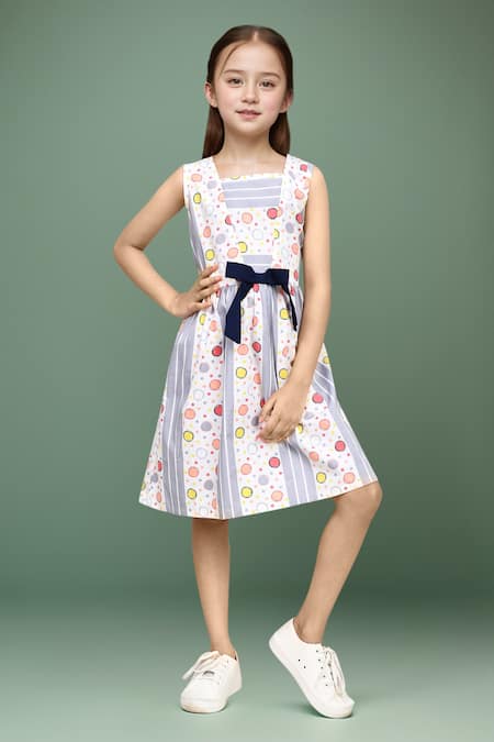 Petite Pomme Sleeveless Cotton Frock With Belt 