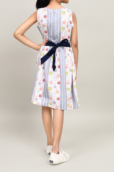 Petite Pomme Sleeveless Cotton Frock With Belt 