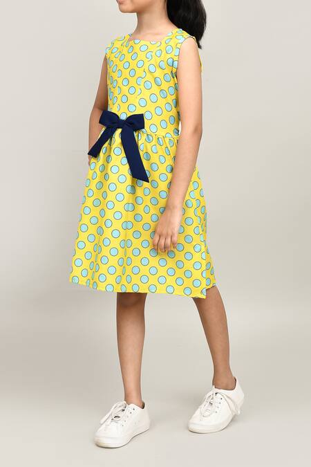 Buy_Petite Pomme_Yellow Cotton Sleeveless Polka Dot Frock _Online_at_Aza_Fashions