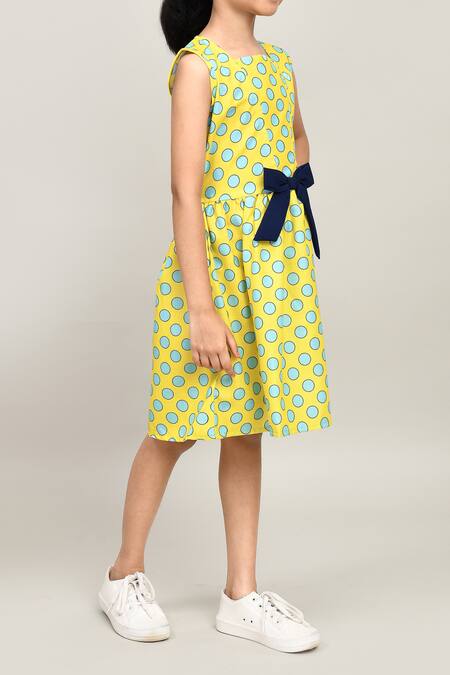 Shop_Petite Pomme_Yellow Cotton Sleeveless Polka Dot Frock _Online_at_Aza_Fashions