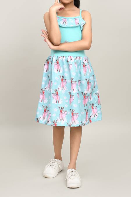 Petite Pomme_Blue Cotton Sky Aop Sleeveless Girls Frock _Online_at_Aza_Fashions