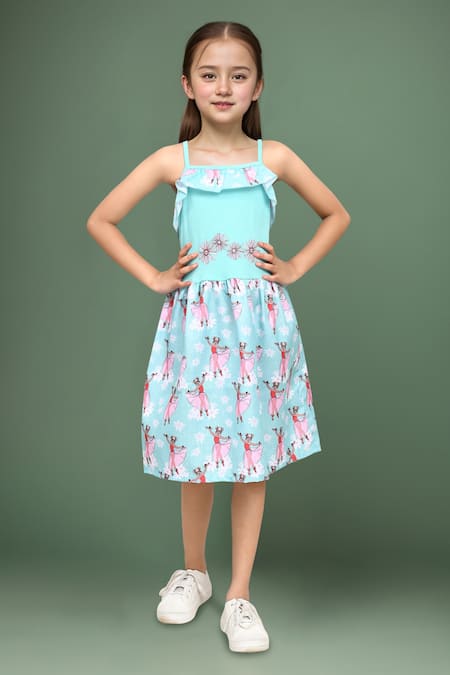 Petite Pomme Sky Blue AOP Sleeveless Girls Frock 