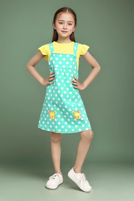 Petite Pomme Polka Dungarees Dress Set 