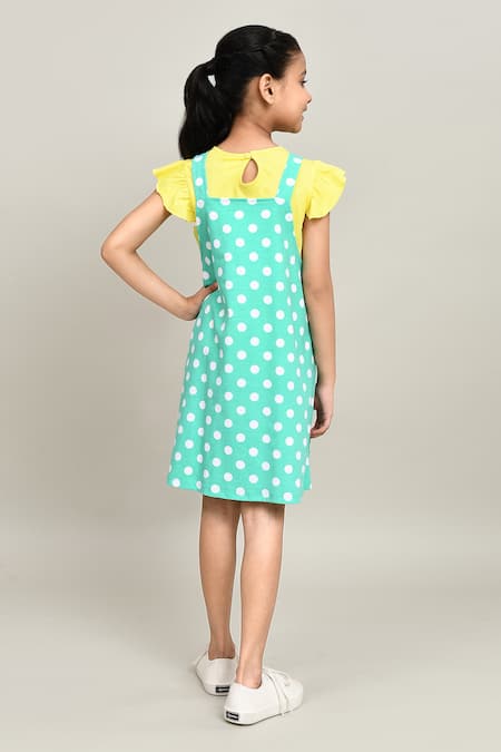 Petite Pomme Polka Dungarees Dress Set 
