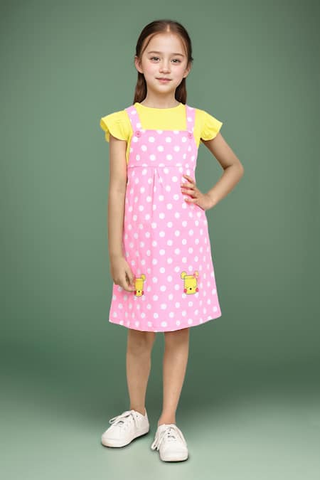 Samyukta Singhania Yellow Polka Dungarees Dress Set For Girls 