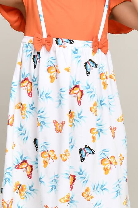 Shop_Petite Pomme_Orange Cotton White Aop Knee-length Dress _Online_at_Aza_Fashions