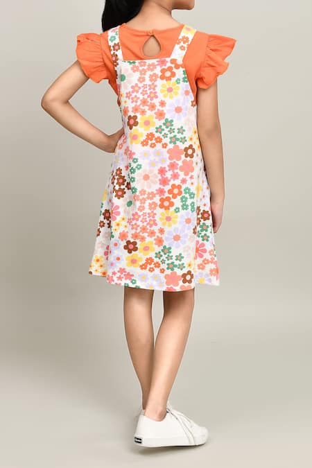 Petite Pomme Floral Print Cotton Pinafore Dress 