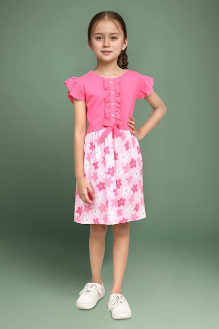 Petite Pomme Pink Floral Print Knee-Length Dress 