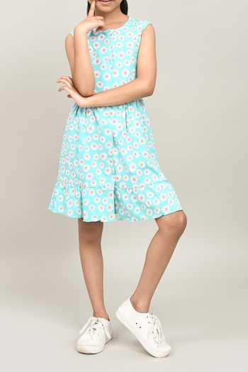 Buy_Samyukta Singhania_Green Cotton Aop Knee-length Dress_Online_at_Aza_Fashions