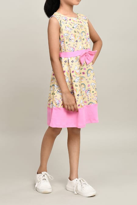 Buy_Petite Pomme_Yellow Cotton Bows Fancy Dress With Detail _Online_at_Aza_Fashions