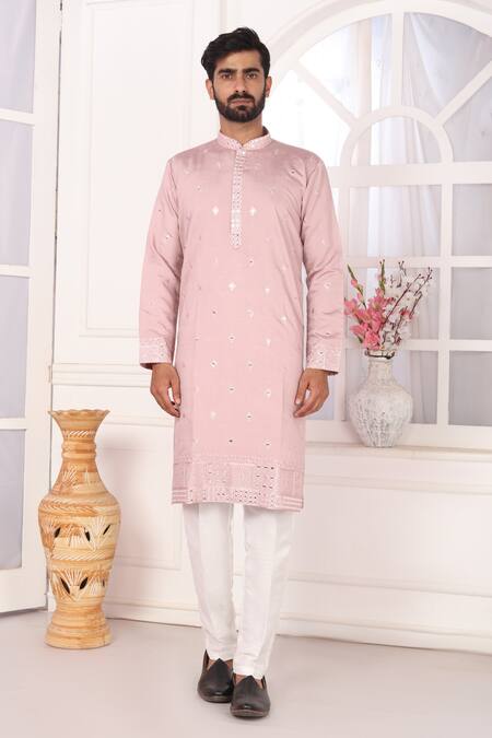 Arihant Rai Sinha_Pink Silk Embroidery Kurta Set With Aligadhi Pant _Online_at_Aza_Fashions