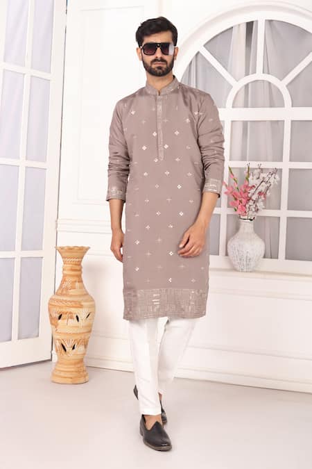Arihant Rai Sinha_Gray Silk Embroidery Art Kurta Set _Online_at_Aza_Fashions