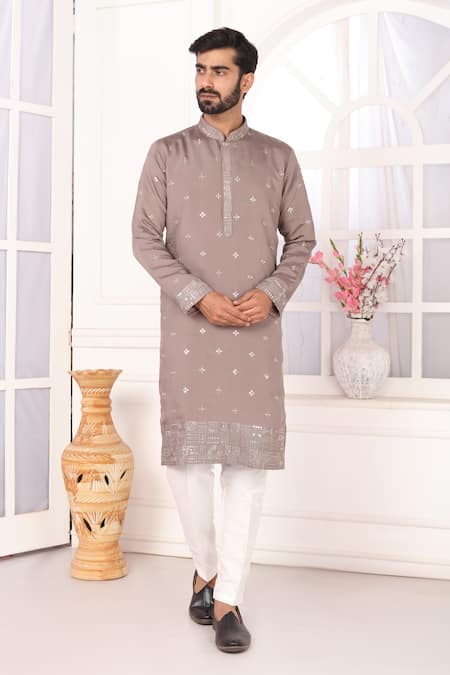 Buy_Arihant Rai Sinha_Gray Silk Embroidery Art Kurta Set _Online_at_Aza_Fashions