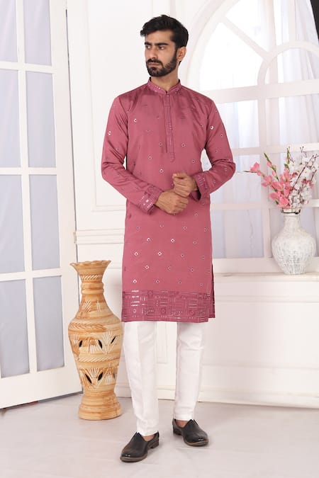 Arihant Rai Sinha_Wine Silk Embroidery Straight Kurta Set _at_Aza_Fashions