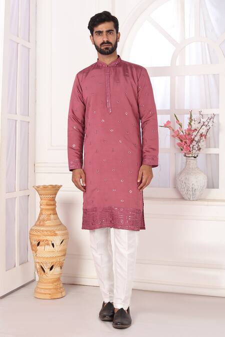 Buy_Arihant Rai Sinha_Wine Silk Embroidery Straight Kurta Set 