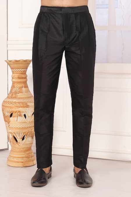 Arihant Rai Sinha_Black Silk Embroidery Kurta And Aligadhi Pant Set _at_Aza_Fashions