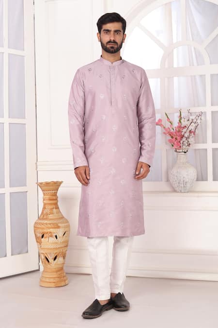 Arihant Rai Sinha Lilac Silk Embroidery Kurta And Aligadhi Pant Set 