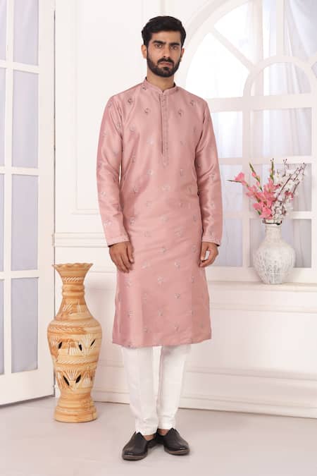Buy_Arihant Rai Sinha_Pink Silk Embroidery Onion Kurta Set _Online_at_Aza_Fashions