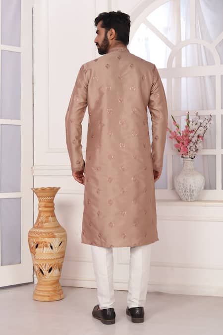 Arihant Rai Sinha_Brown Silk, Brocade Embroidery Kurta Set With Aligadhi Pant _Online_at_Aza_Fashions