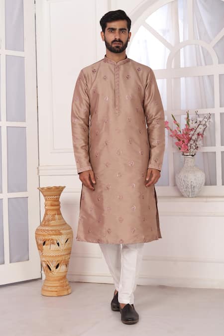 Arihant Rai Sinha_Brown Silk, Brocade Embroidery Kurta Set With Aligadhi Pant _at_Aza_Fashions