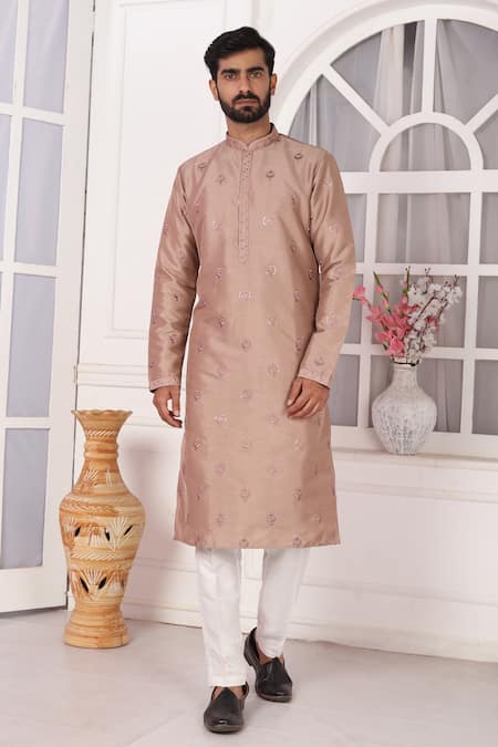 Buy_Arihant Rai Sinha_Brown Silk, Brocade Embroidery Kurta Set With Aligadhi Pant 