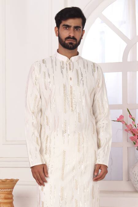 Buy_Arihant Rai Sinha_Cream Silk Embroidery Kurta Set With Aligadhi Pant _Online_at_Aza_Fashions