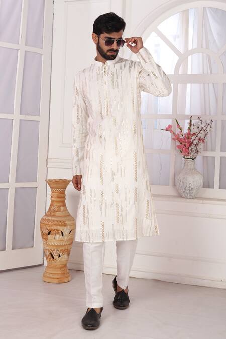 Shop_Arihant Rai Sinha_Cream Silk Embroidery Kurta Set With Aligadhi Pant 