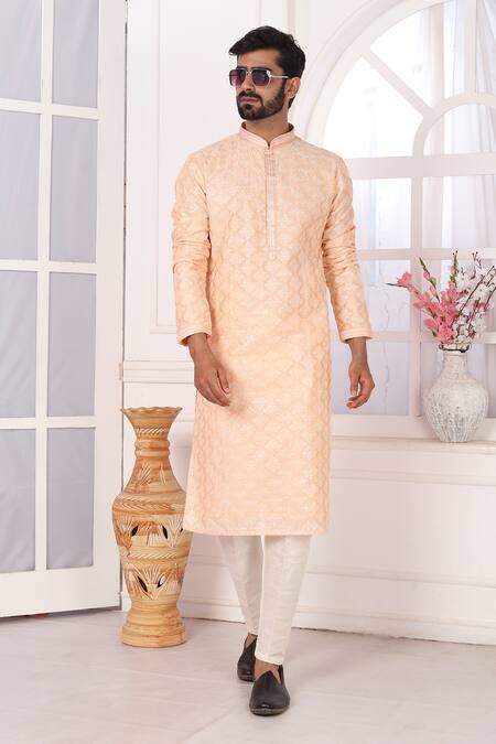 Buy_Arihant Rai Sinha_Peach Silk Embroidery Kurta Set 